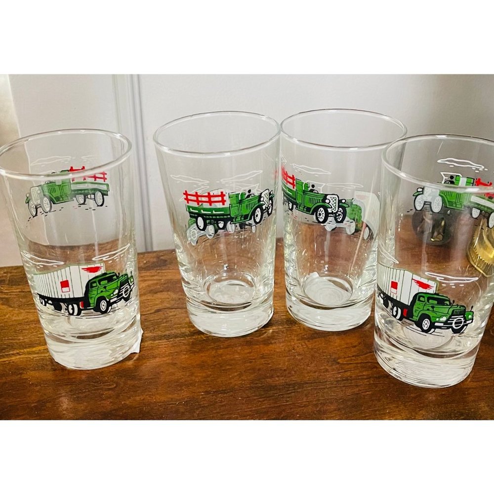 Vintage Big Rig Semi Truck Double Old Fashioned Glasses, Set of Four; Trucking G